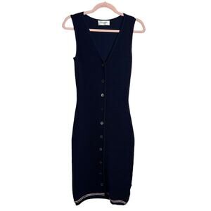 Thom Browne Navy Sleeveless Wool Blend Midi Sweater Dress